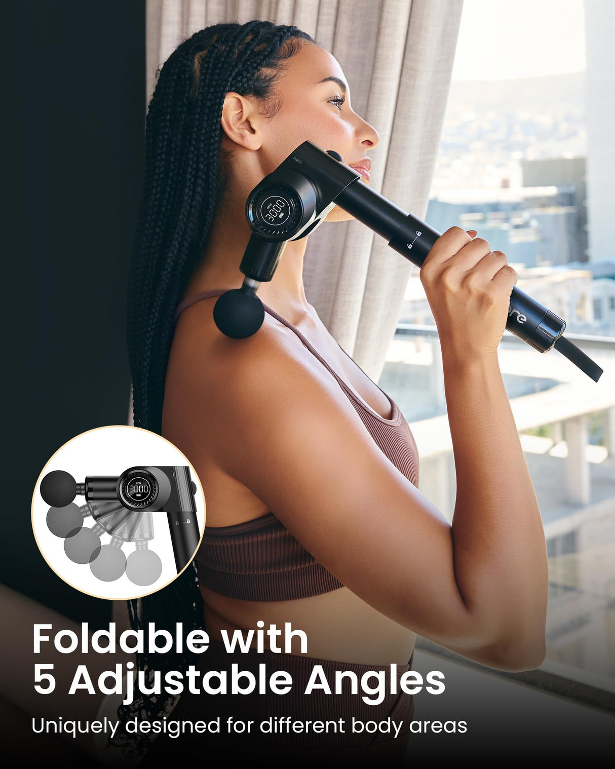 Foldable Massage Gun Deep Tissue with 5 Adjustable Angles,FSA HSA Eligible,Portable Percussion Back Massager for Muscle/Neck/Body Pain Relief with Long Extension Metal Handle,32-Speeds,with Carry Case