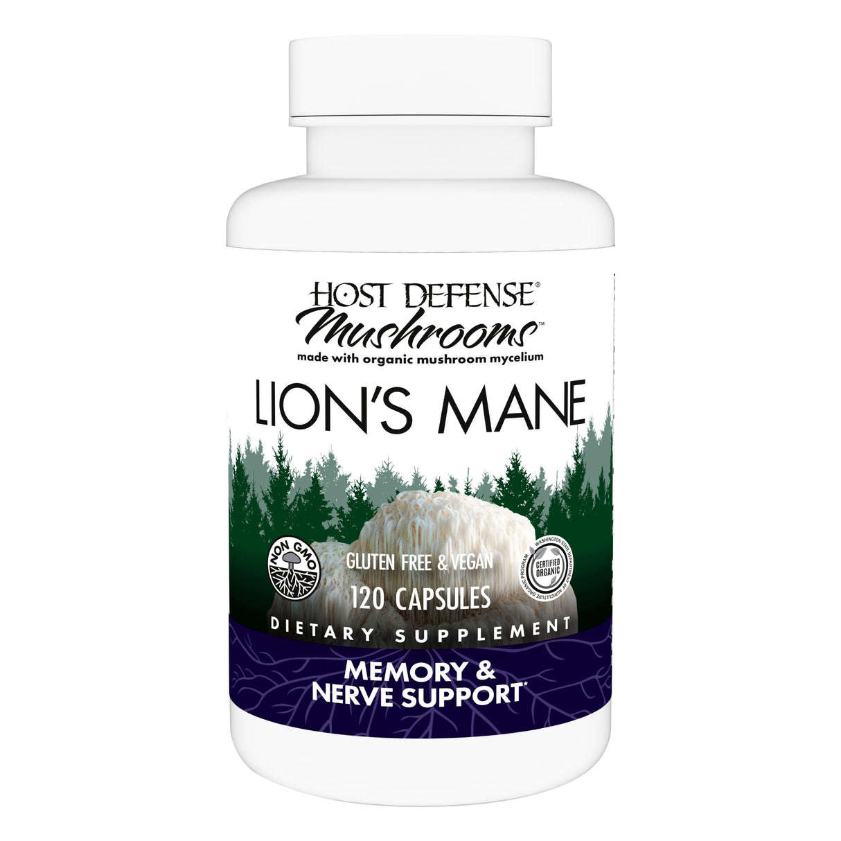 Host Defense Mushrooms Lion's Mane - Supplement Capsules for Brain Health Support - Mushroom Support for Focus & Memory Function - Immune & Nervous System Supplement - 120 Capsules (60 Servings)*