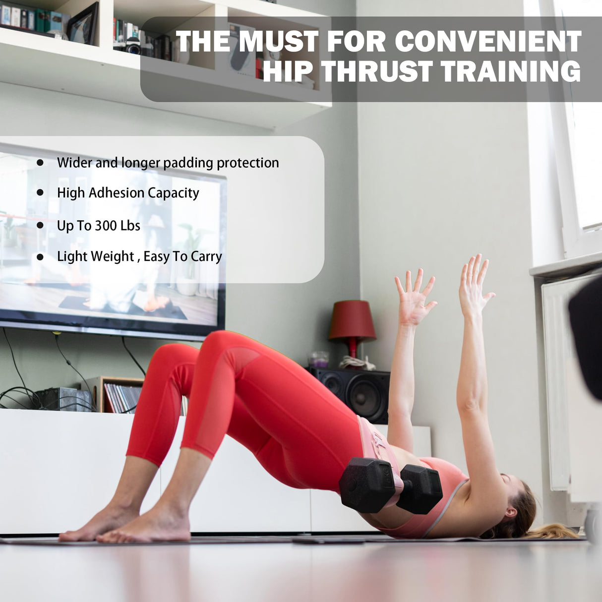 WOOTMIN Hip Thrust Belt, Fully Upgraded Hip Thrust Belt for Dumbbells, More Comfortable Hip Thrust Belt, Home Gym Hip Thrust Belt with Wider and Longer Anti-Slip Pads.(Pink)