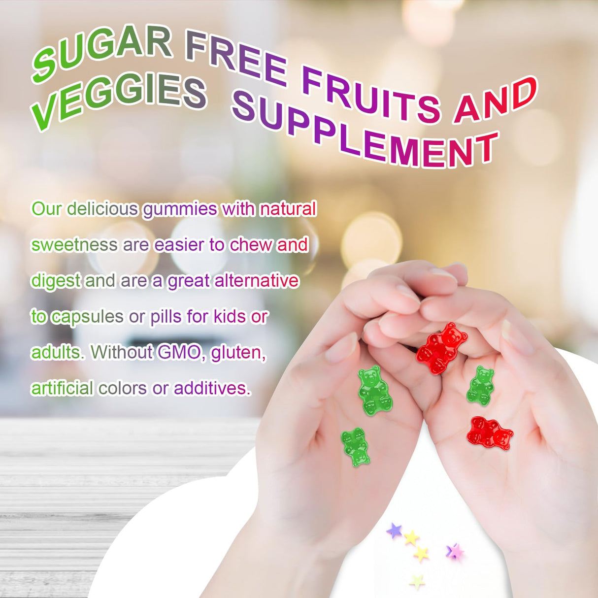 Sugar-Free Fruits and Veggies Gummies Supplement, Multi-Vitamins & Minerals in Gummies, Natural Fruits and Vegetables Supplement, Immunity & Antioxidant & Energy Supplements for Women & Men
