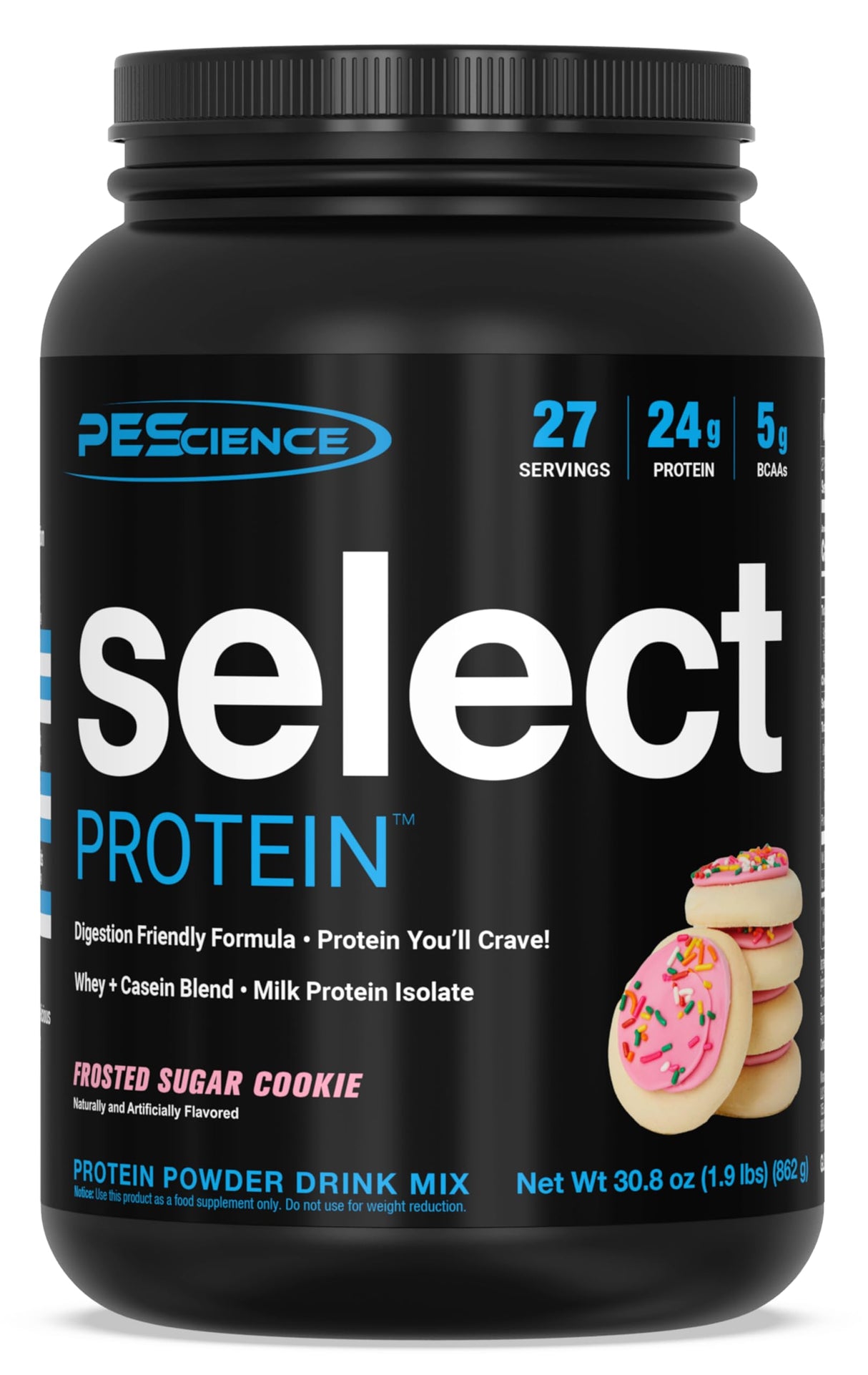 PEScience Select Protein Powder, Whey and Casein Blend, Clean Protein Powder for Women and Men, Low Calorie, Low Carb, Keto Friendly, Gluten Free, Frosted Sugar Cookie, 27 Servings
