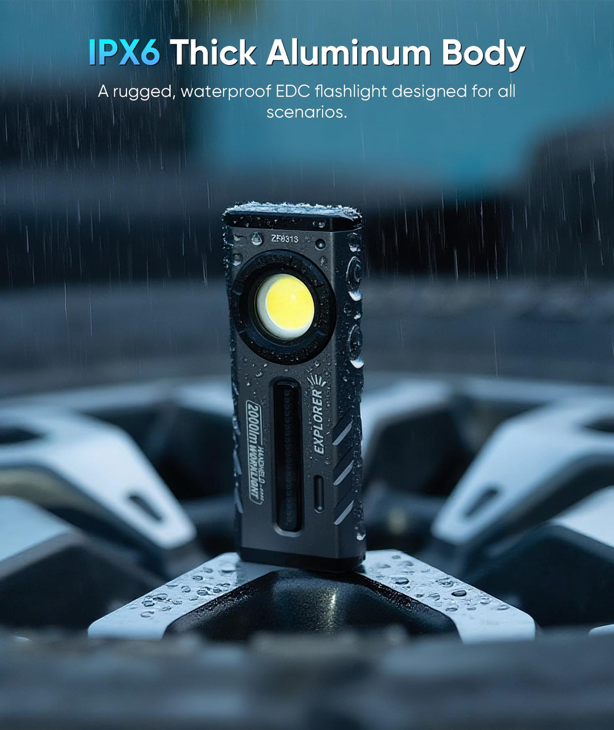 HOTLIGH ZF8313 Rechargeable Flashlight, Magnetic EDC Flashlight Rechargeable, 2000 Lumens LED Flashlight with RGB and UV Lighting Source for Outdoor, Car Repairing