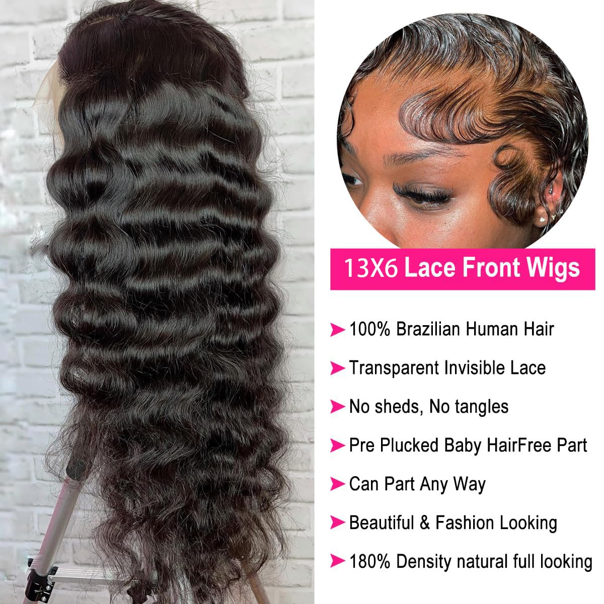Bling Hair 13x6 Deep Wave Lace Front Wigs Human Hair Pre Plucked Lace Frontal Wigs HD Lace Frontal Wigs 180% Density Transparent Lace Frontal Wig Curly Wigs 30 Inch Natural Color Bleached Knots
