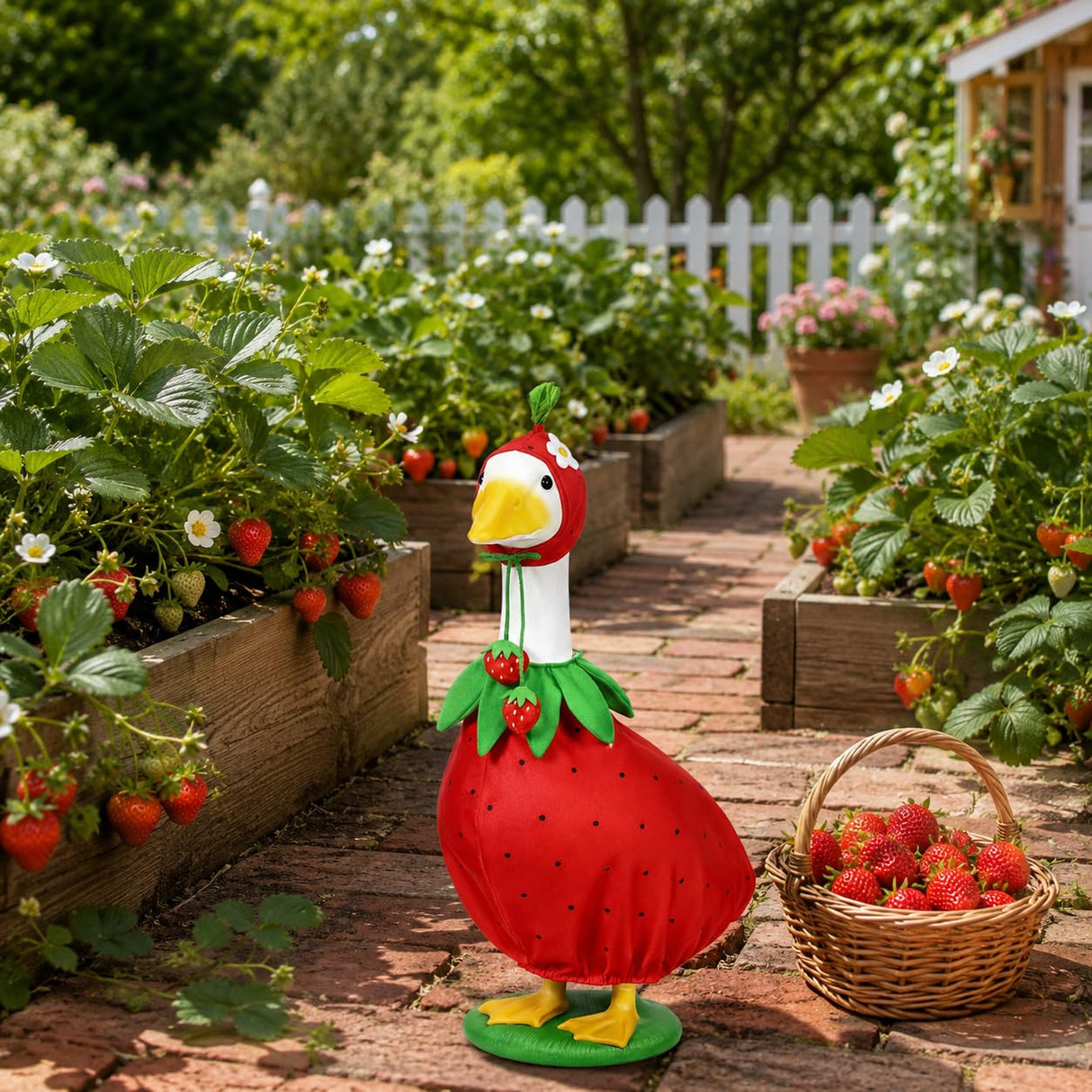 GANSHAYA Strawberry Porch Goose Outfits Strawberry Goose Clothes for Outdoor Garden Yard Patio Lawn Goose Statue