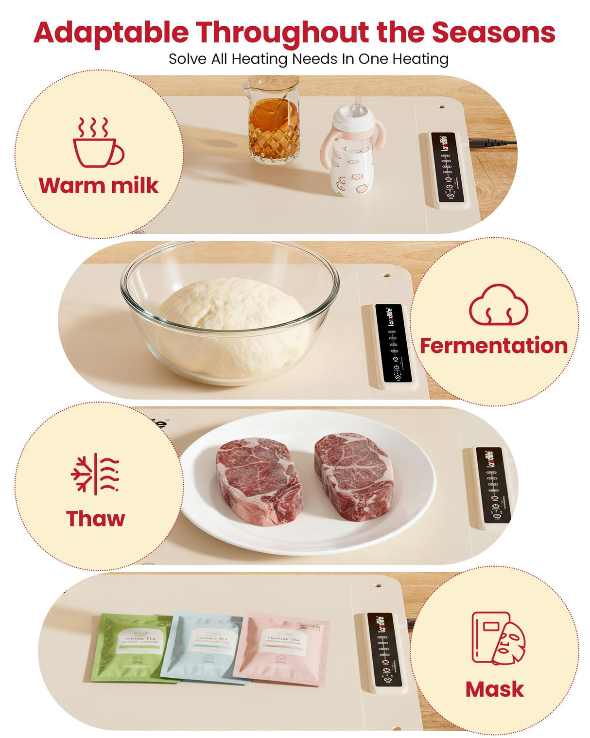 Extra Large Food Warming Mat for Countertop (XXL 36”x16”) - Full-Surface Heating Pad with 4 Temps Settings, Ideal for Buffet Party Food Warmer, Roll-Up Electric Warming Tray for All Gathering, Beige