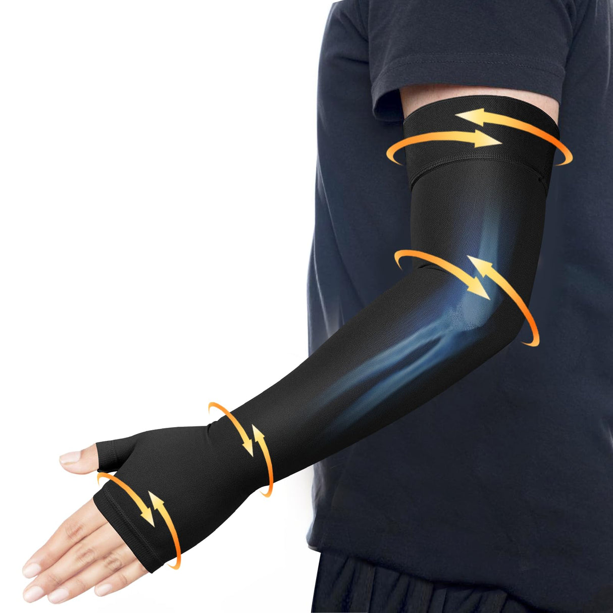 Hiball Lymphedema Medical Compression Arm Sleeve with Gauntlet, 20-30 mmHg Graduated Compression Full Arm Support for Women Men, Long Pressure Arm Hand Brace for Arthritis, Bursitis, Edema, Nerve Pain