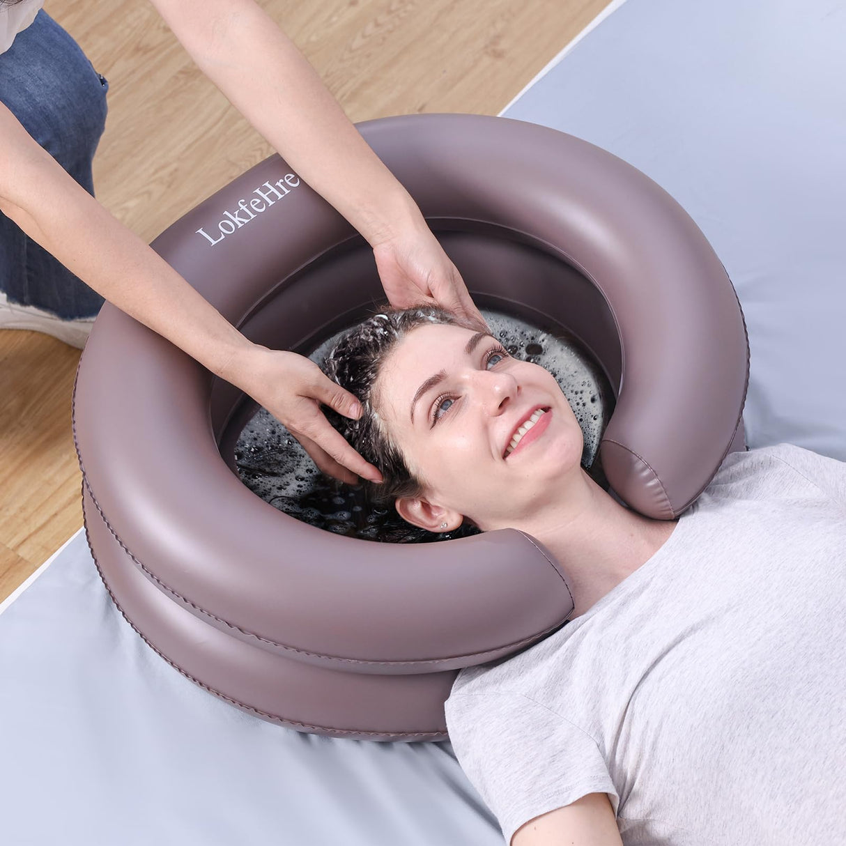 LOKFEHRE Large Portable Inflatable Hair Washing Basin for Bedridden - Wash Hair in Bed with Inflatable Shampoo Bowl.Hair Washing Basin for Elderly,Disabled,Injured,Ideal Inflatable Sink for Locs Detox