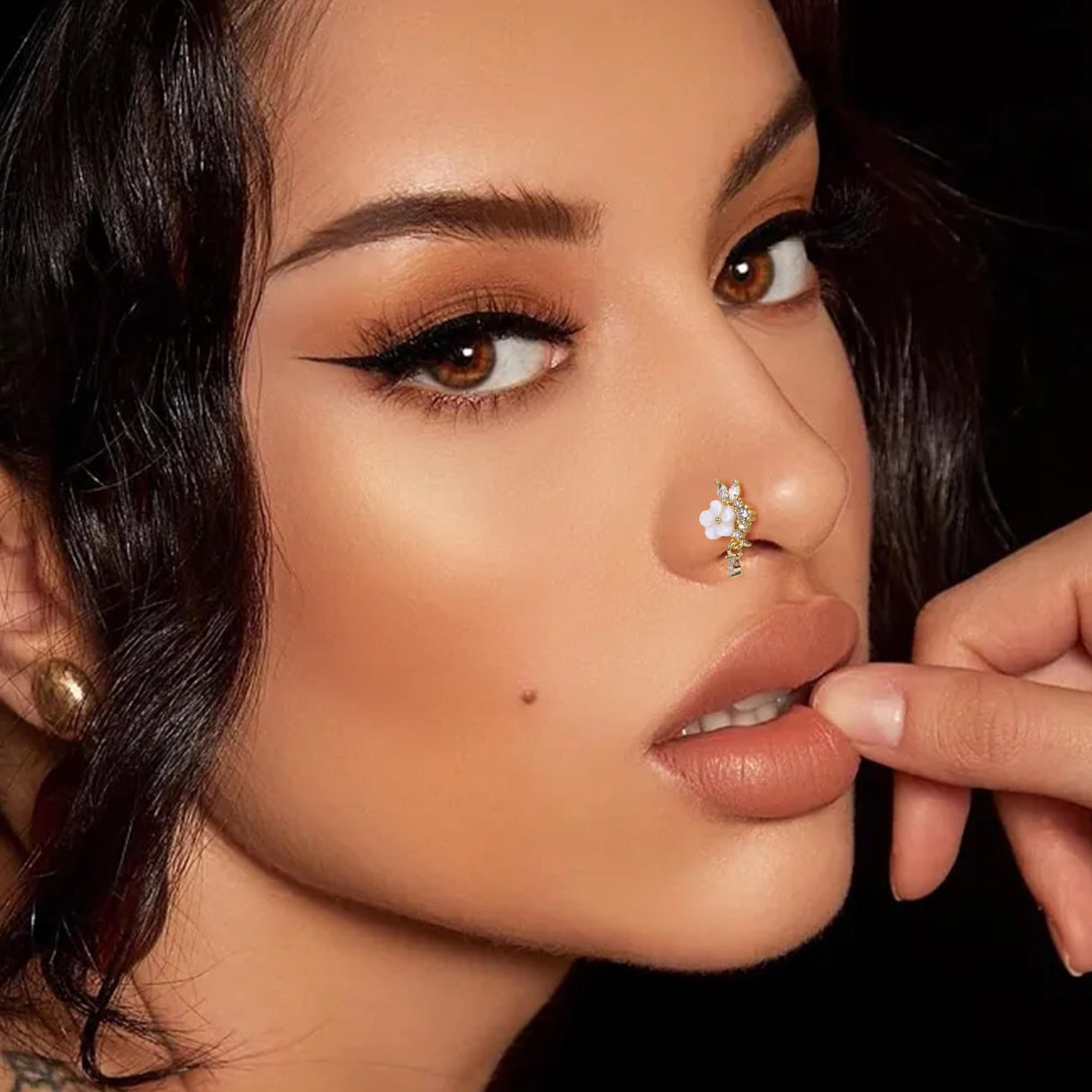 Florideco 12Pcs Nose Cuff Fake Nose Ring Hoop Clip on Nose Rings CZ Dangle Cartilage Tragus Ring Nose Cuff Non Piercing for Women Men Gold