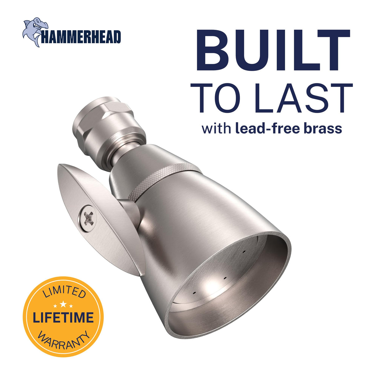 HammerHead Showers® Solid Metal 2 Inch High Pressure Shower Heads - BRUSHED NICKEL – 2.5 GPM Shower Heads High Pressure - High Flow Shower Head with ADJUSTABLE SPRAY PATTERN - Fixed Shower Head
