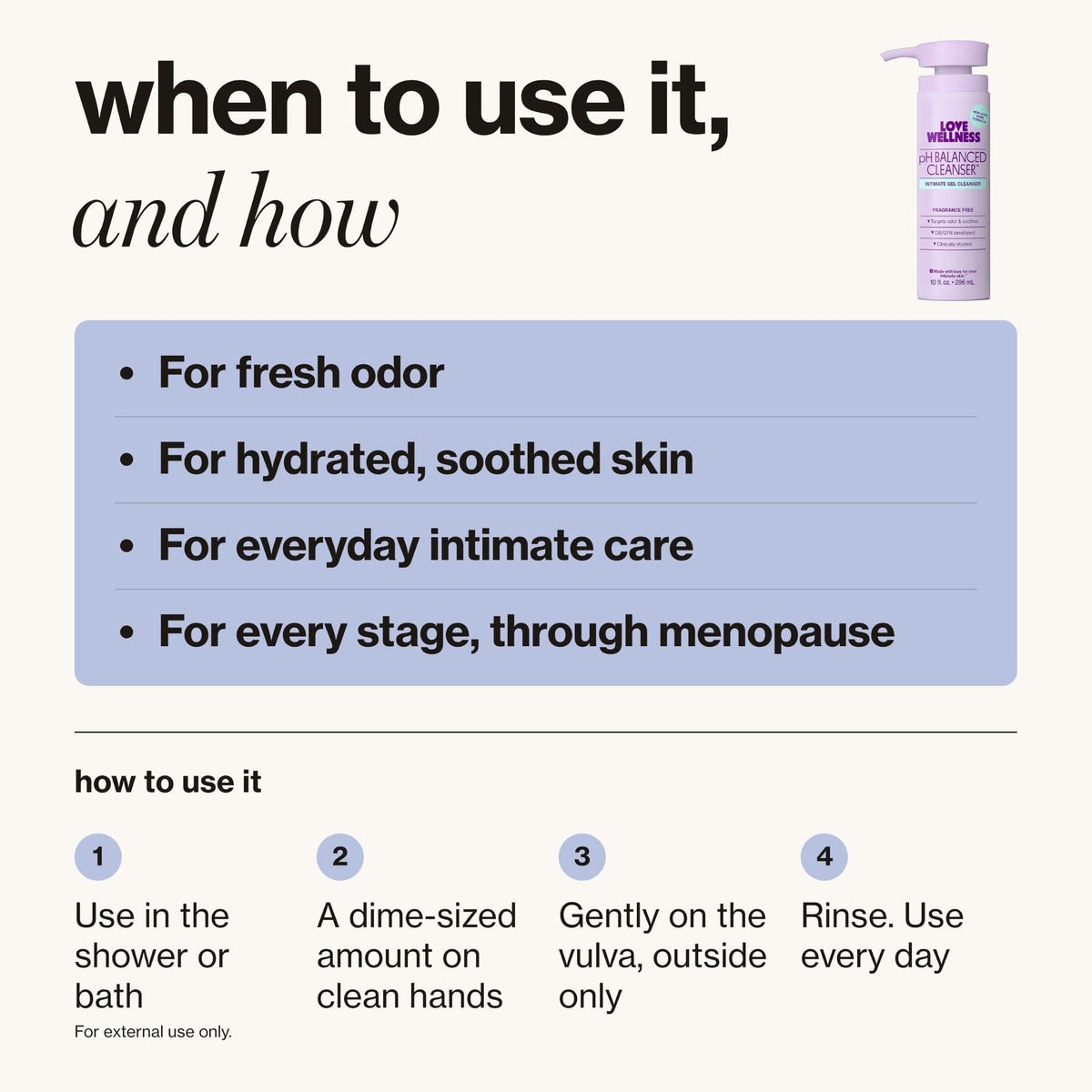 Love Wellness | pH Balanced Feminine Wash | Fragrance-Free | 10 Fl Oz