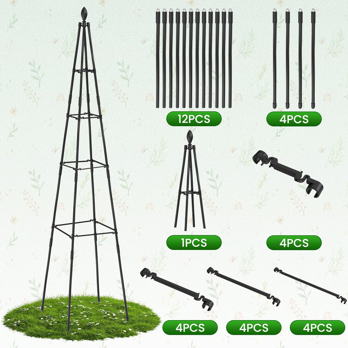 Adjustable Garden Trellis for Climbing Plants, 6FT Obelisk Plant Support Tower for Potted & In-Ground Vegetables, Tomatoes, Cucumbers, Vines - Easy Assembly, Indoor & Outdoor Use(2 Pack)