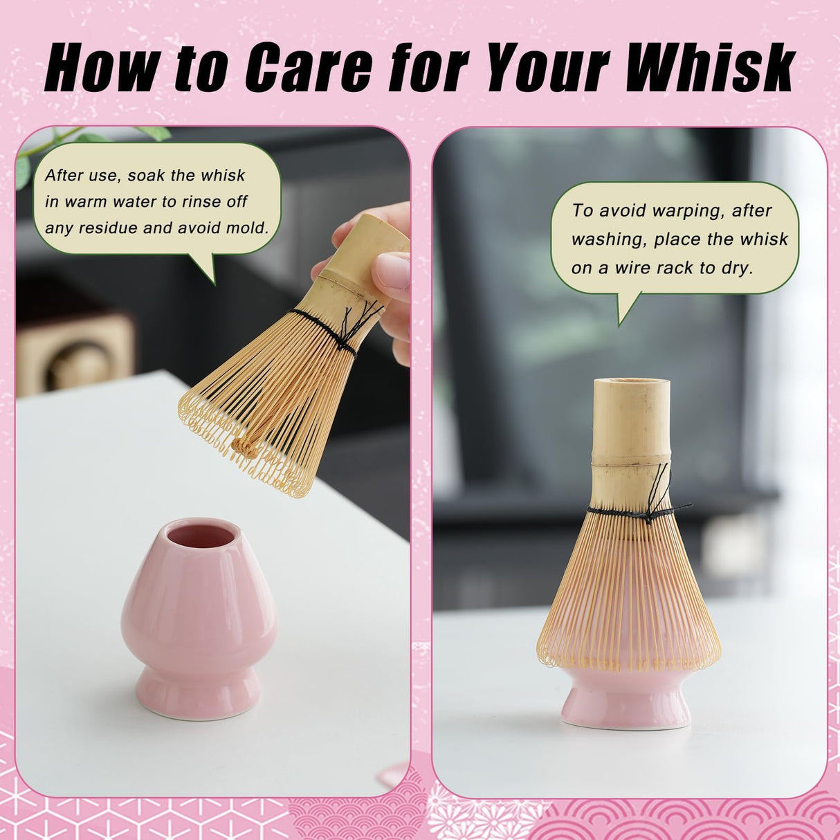 Clay&Fire Matcha Whisk Set, Ceramic Matcha Set, Matcha Bowl with Spout and Whisk, 8 pcs Matcha Tea Kit for Matcha Lovers, Ideal Gift Christmas, Birthday (Pink)