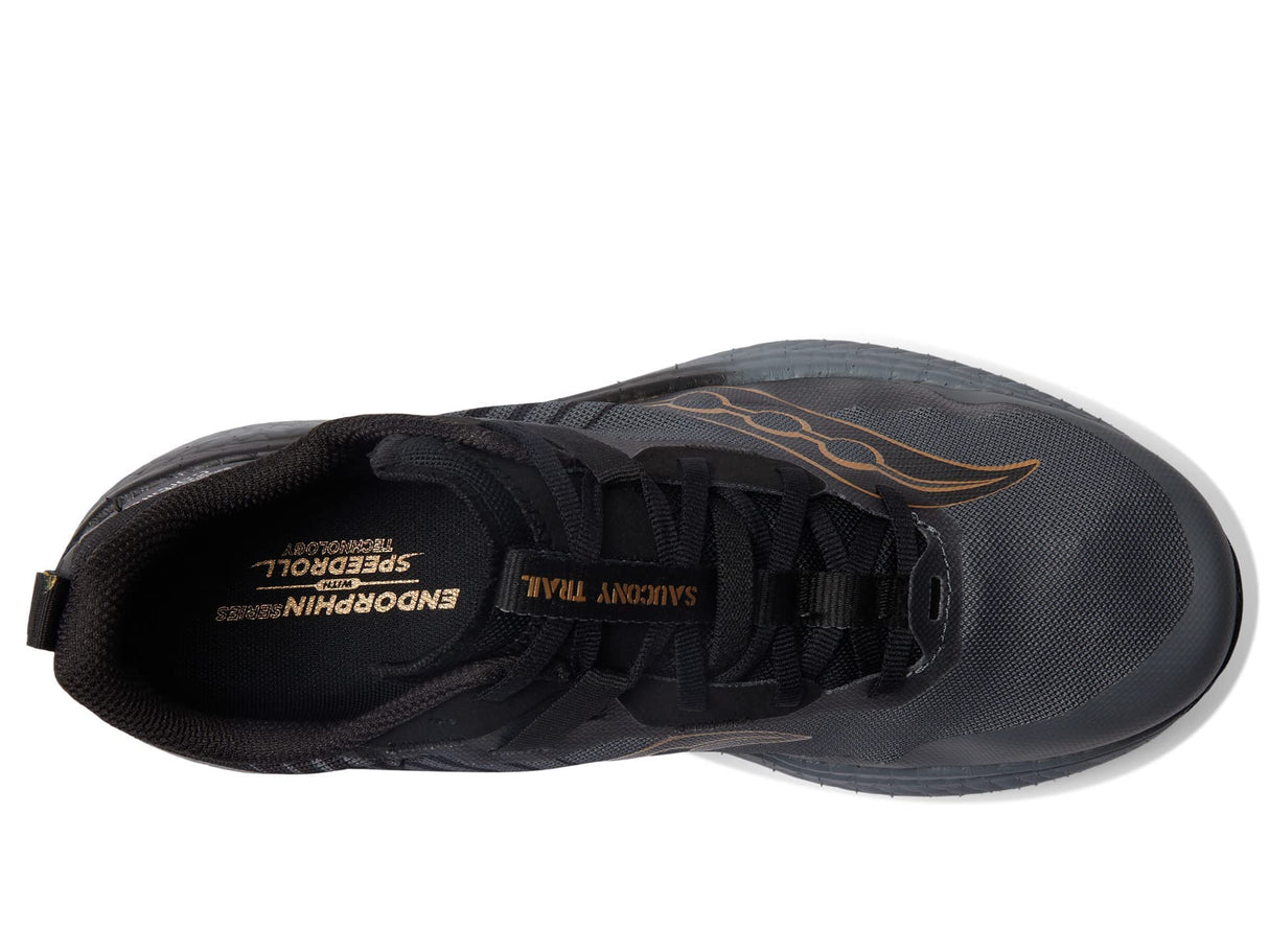 Saucony Men's Endorphin Edge Trail Running Shoe, Black/Goldstruck, 10