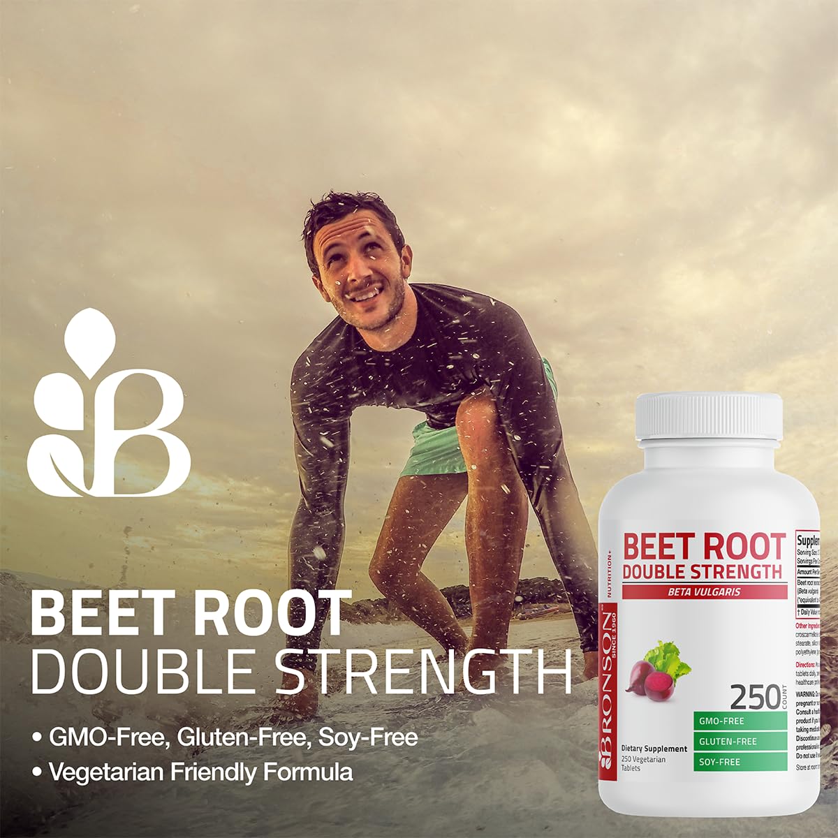 Bronson Beet Root Double Strength, Non-GMO, 250 Vegetarian Tablets