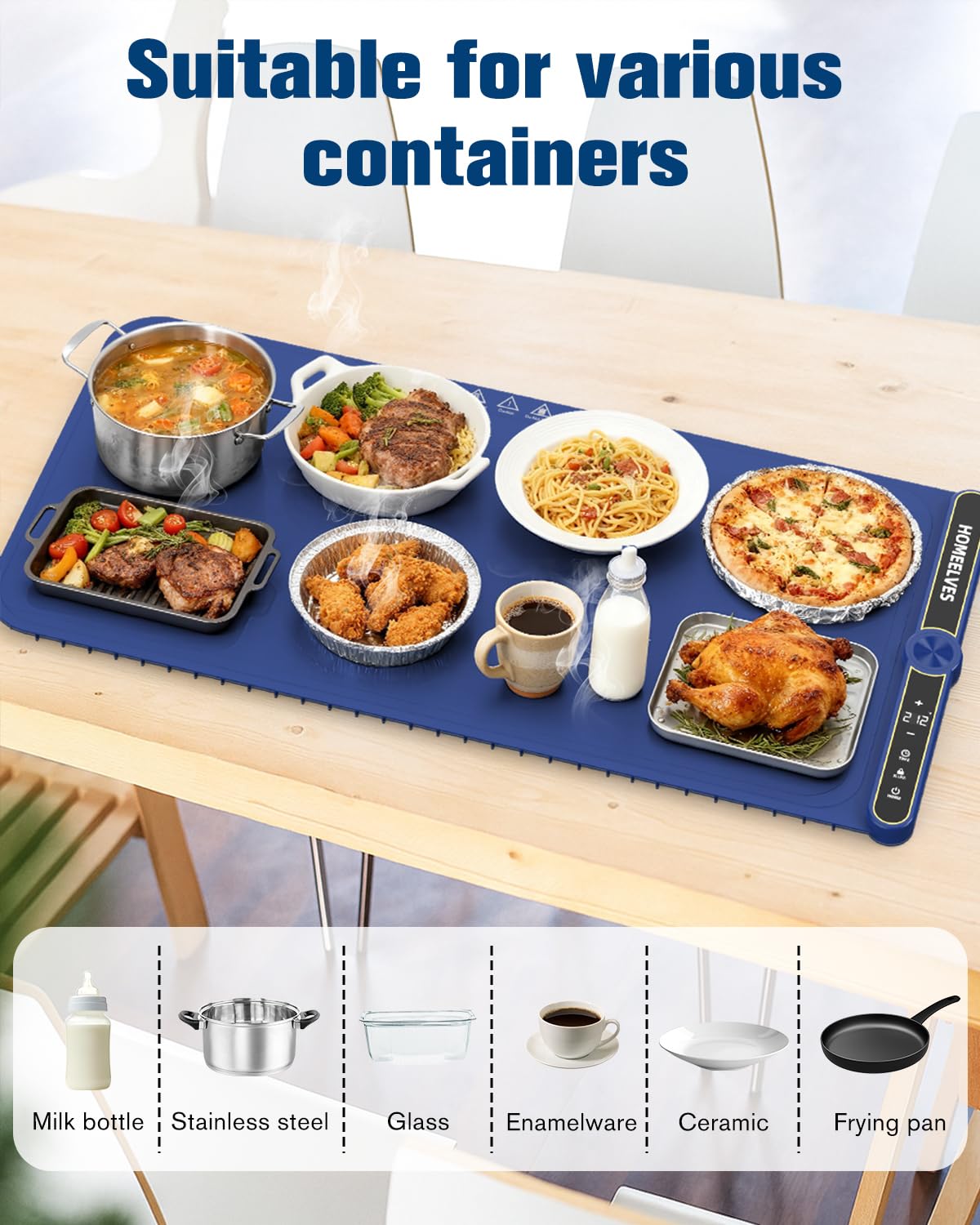 Food Warming Mat Extra Large, Rapid Heating Electric Warming Tray with 9 Temp Setting and 6 Hours Timer,Foldable Warming Trays for Food, Portable Food Warmers for Parties Buffet, Blue