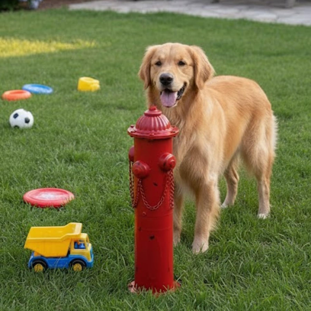 CaliDecor Fire Hydrant for Dogs to Pee On, 24" Metal Dog Fake Fire Hydrant Pee Post Red for Outdoor Training, Pee Pole with Ground Stakes, Fillable Base for Yard, Garden, Patio