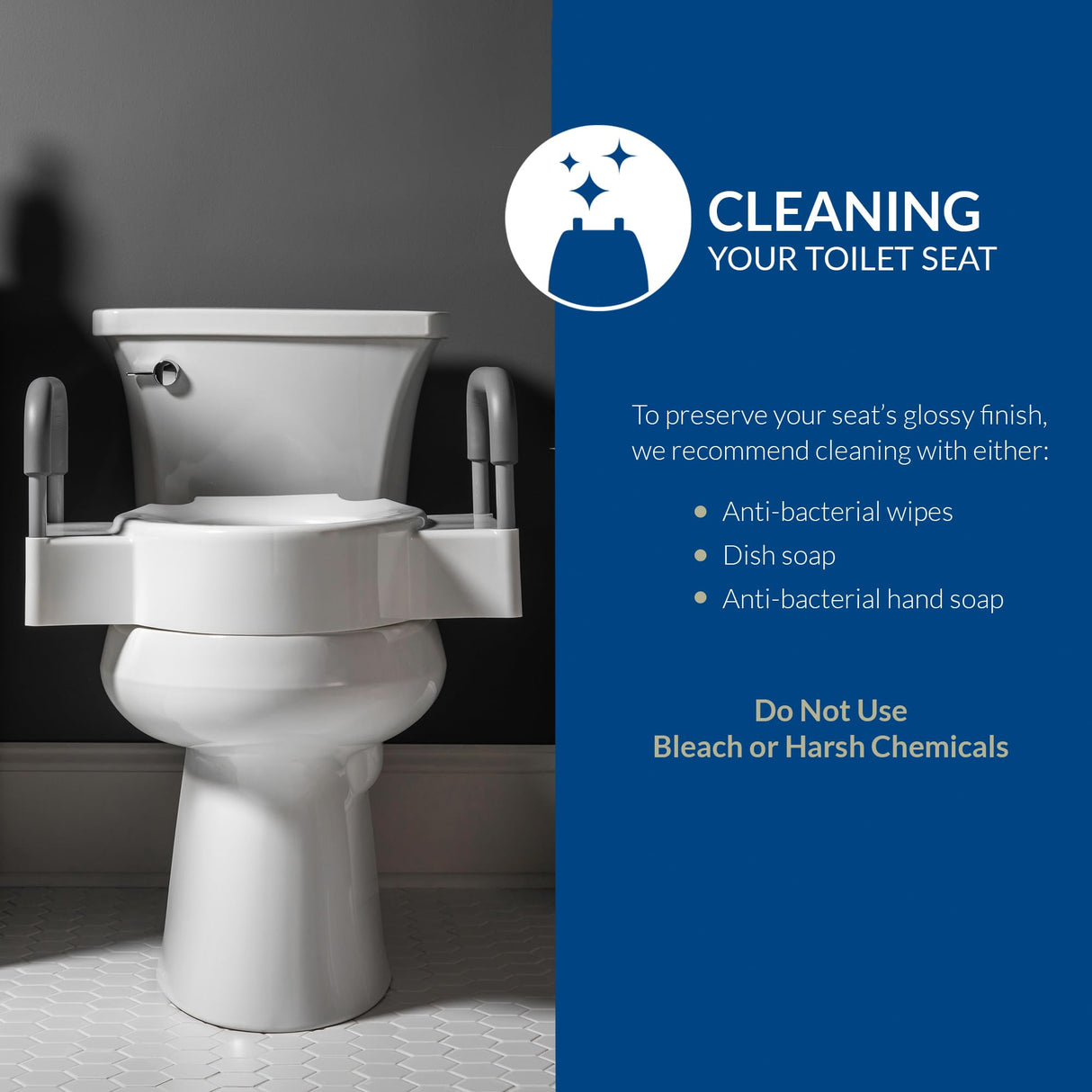 Bemis Rise 4.5" Raised Toilet Seat with Handles, Toilet Seat Riser for Seniors with Secure Hinges, Fits Round and Elongated