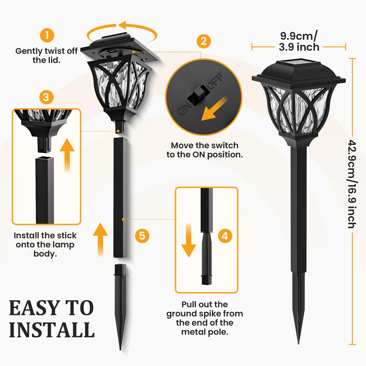 GIGALUMI 8 Pack Solar Lights Outdoor Waterproof, LED Solar Garden Lights, Outdoor Decorations, Garden Decor for Yard, Patio, Landscape, Planter, Walkway (Warm White)