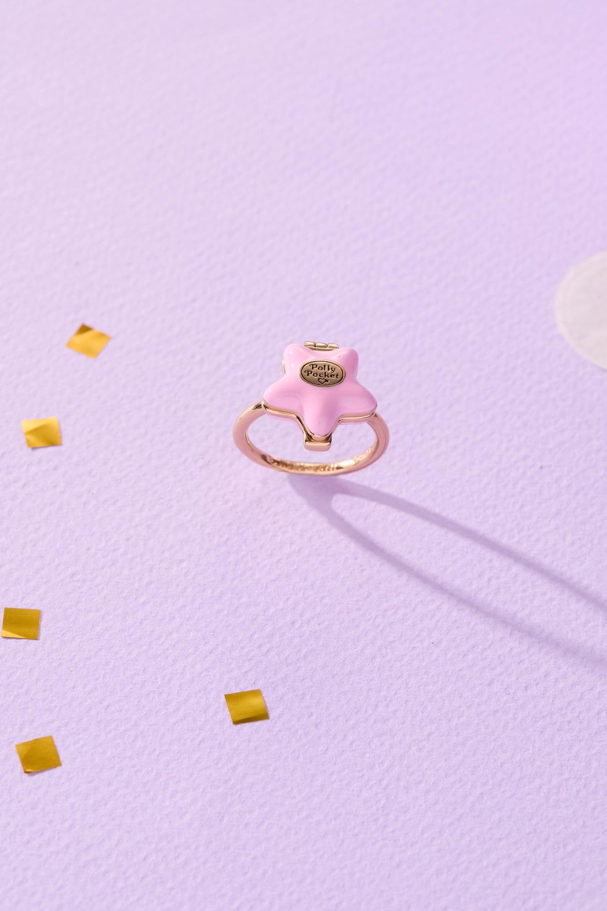Alex and Ani Polly Pocket™ Locket Ring - Pink Star-Shaped Top with 'Tiny and Cute' Quote, Pastel Enamel Gold Finish Nickel-Free, Ideal for Polly Pocket™ Fans