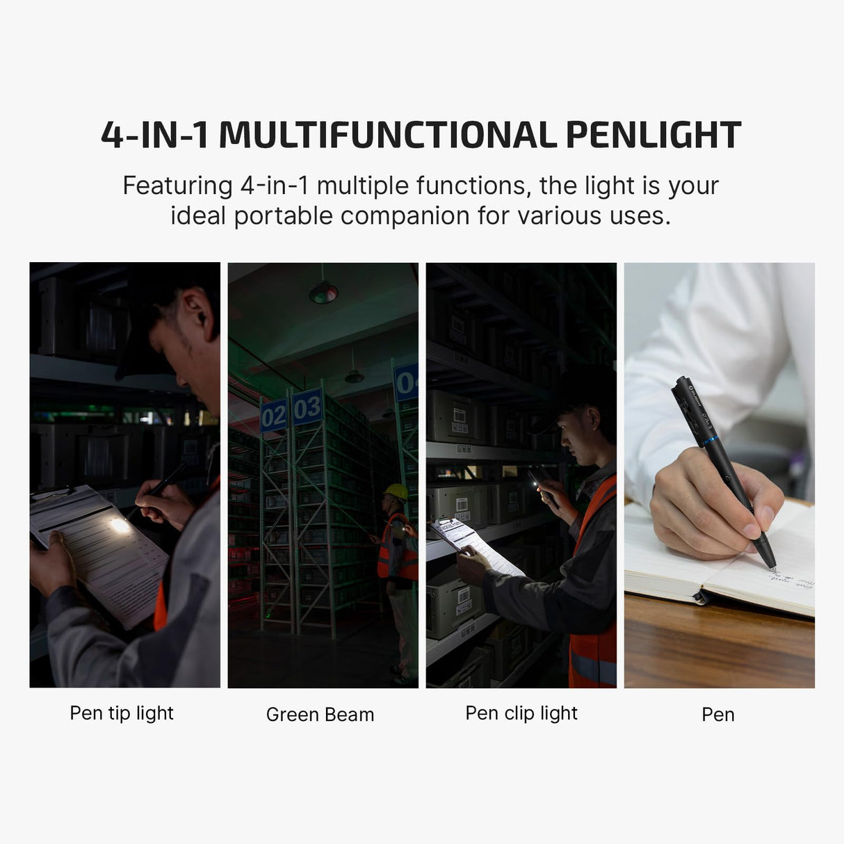 OLIGHT O'Pen 3 EDC Pen Light, 120 Lumens LED Flashlight with Green Beam, 4-in-1 Bolt Action Pen with Nib & Clip Light, USB-C Rechargeable for Writing, Presentation, Inspection and Outdoor (Black)
