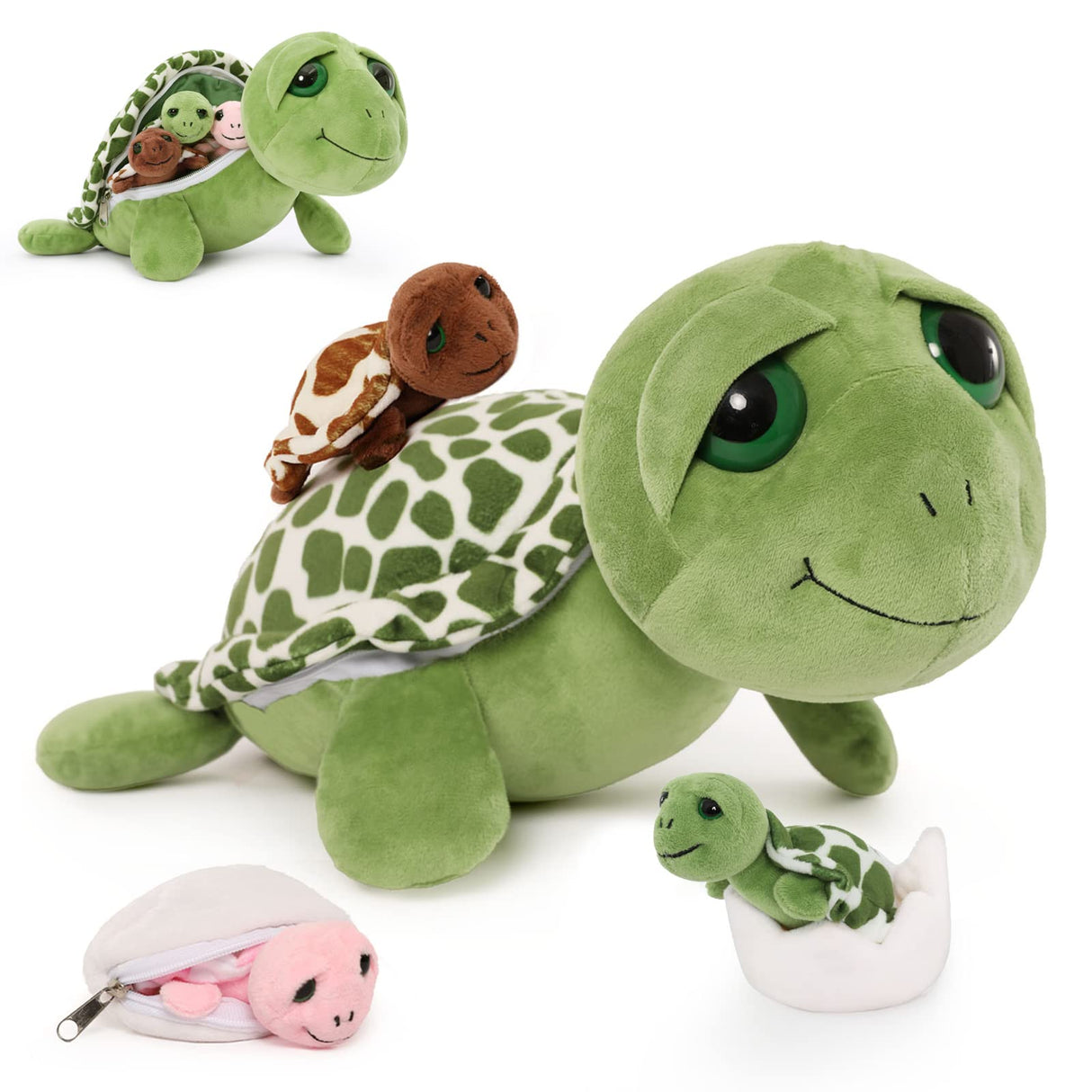 Karister 6Pcs Turtle Stuffed Animals with Three Babies Inside Shell,14" Sea Turtle Plush Pillow Toy with Two Eggs, Stuffed Tortoise for Kids, Ocean Plush for Birthday Christmas or Baby Shower