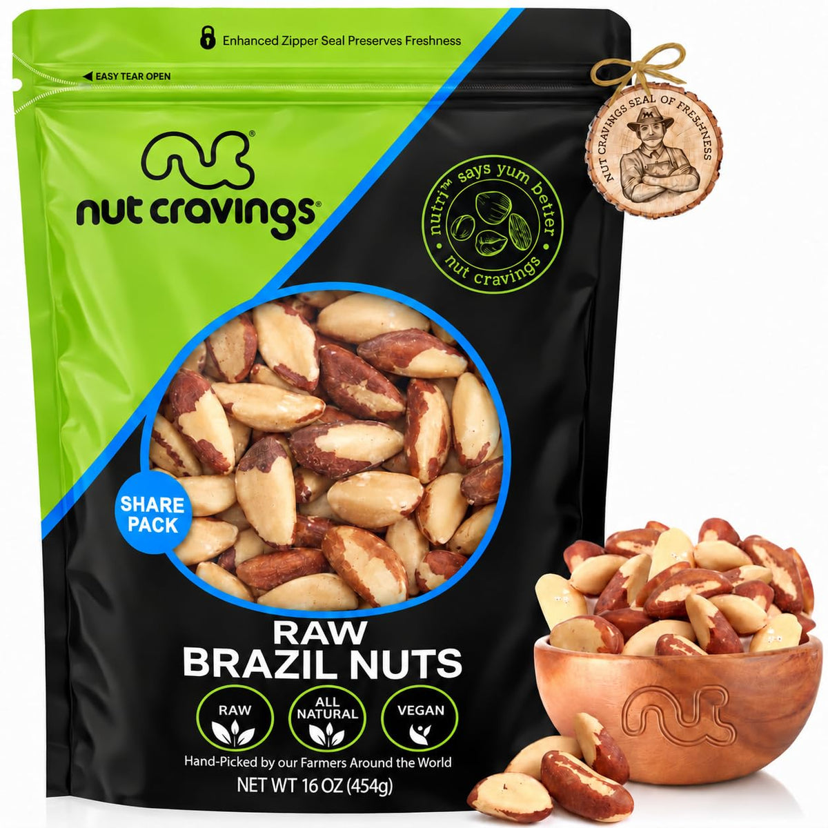 NUT CRAVINGS - Raw Brazil Nuts, Unsalted (16oz - 1 LB) No Shell, Whole