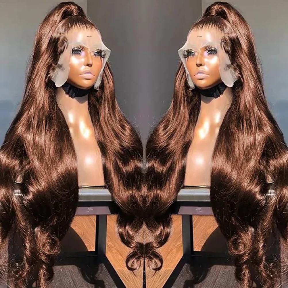 30inch Chocolate Brown Lace Front Wig Human Hair 13x6 Hd Lace Frontal Wigs Human Hair 200 Density Body Wave HD Lace Front Wigs Human Hair pre Plucked Colored Wigs for Women