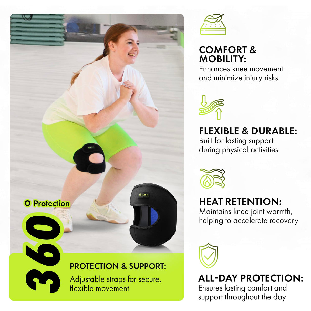 GARNO Knee Brace Plus Size, Dual Patella Tendon Support Strap, Adjustable Neoprene Stabilizer for Meniscus Tear, Arthritis, Tendonitis, MCL, ACL, Pain Relief, Recovery, Running, Men & Women; XL /2XL