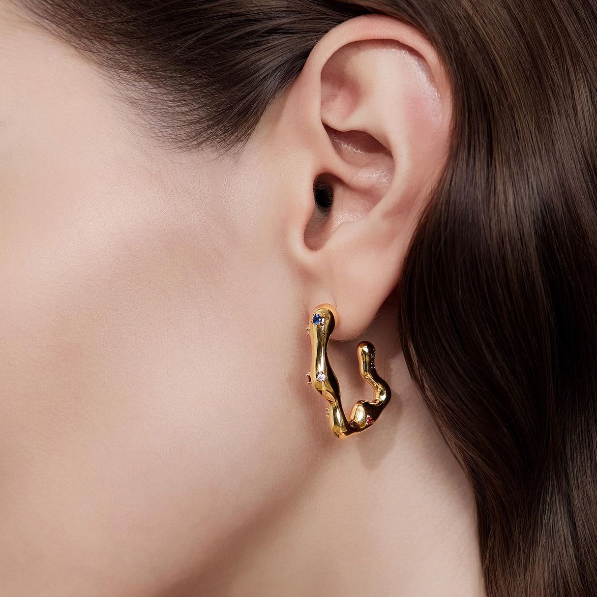 Cicy Bell 18k Gold Plated Earrings for Women Trendy Irregular Waterdrop Melting Liquid Cubic Zirconia Statement Drop Earrings Jewelry Gifts