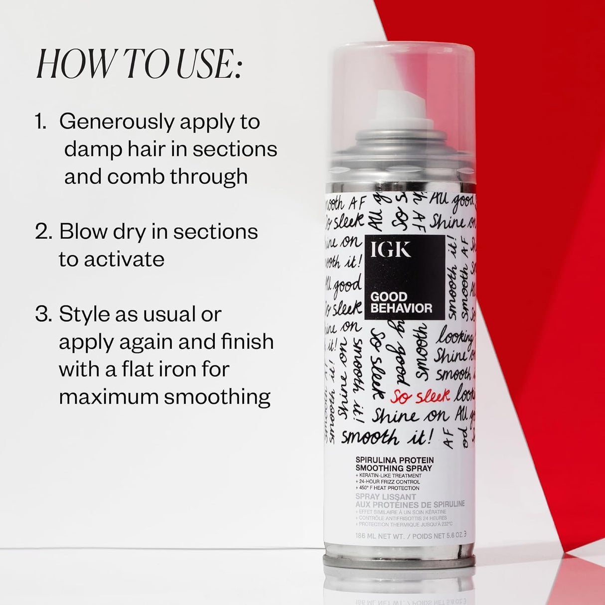 IGK GOOD BEHAVIOR Spirulina Protein Smoothing Spray + Anti-Frizz Smoothing Blowout Balm | Keratin Like Treatment + Frizz Control + Heat Protectant | Vegan + Cruelty Free