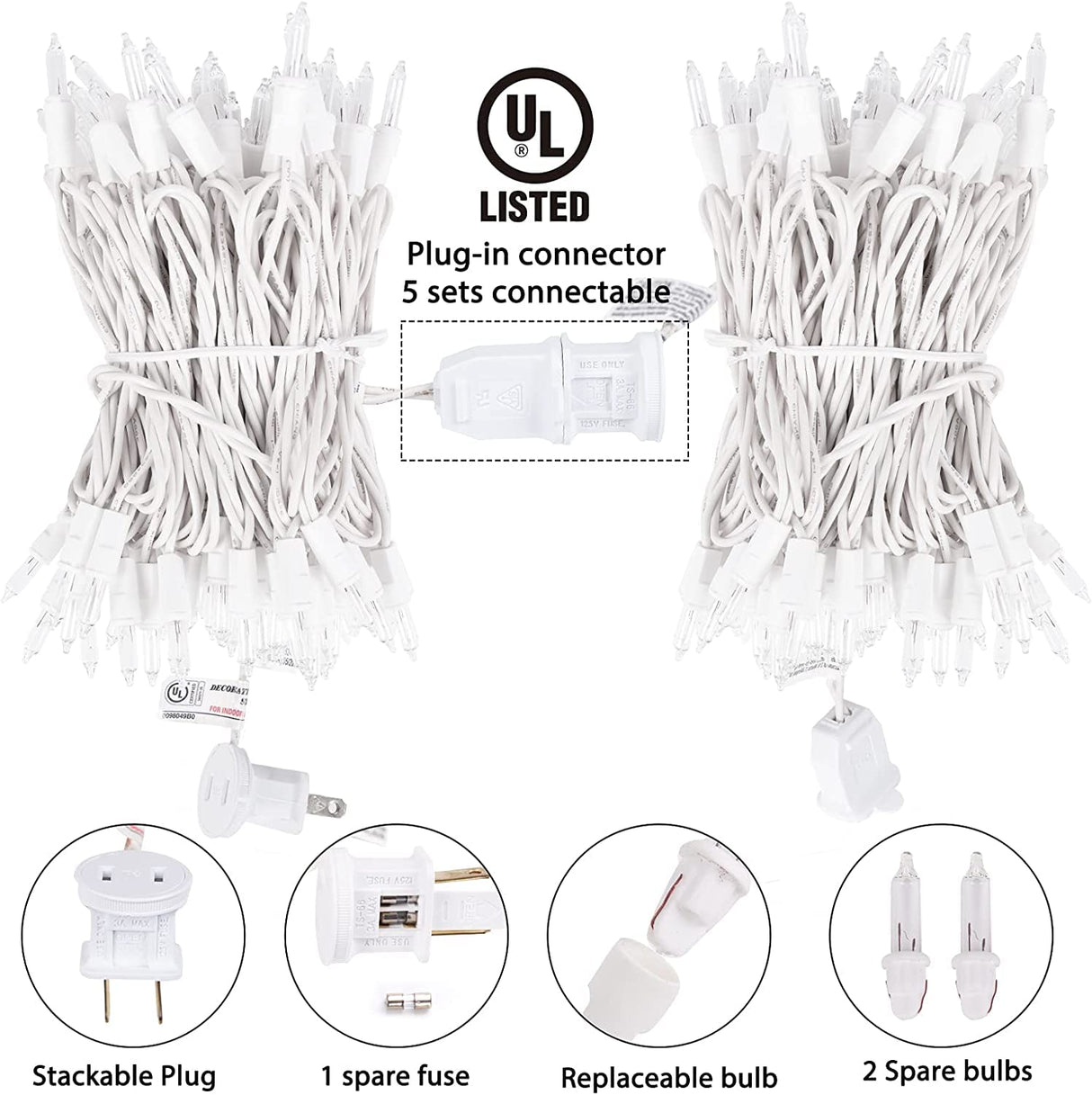 Brightown Christmas String Lights 2 Pack Clear Warm White Mini Lights Plug Powered Waterproof for Indoor and Outdoor Use, 25 Feet for Christmas Tree Party, Wedding Holiday Patio Xmas Decorations