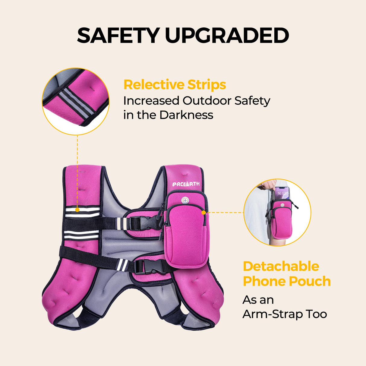 PACEARTH Weighted Vest, 4lb/6lb/10lb/12lb/16lb/20lb/25lb/30lb Weight Vest with Reflective Stripe, Body Weight Vests Adjustable for Men, Women Workout, Strength Training, Running, Walking, Jogging