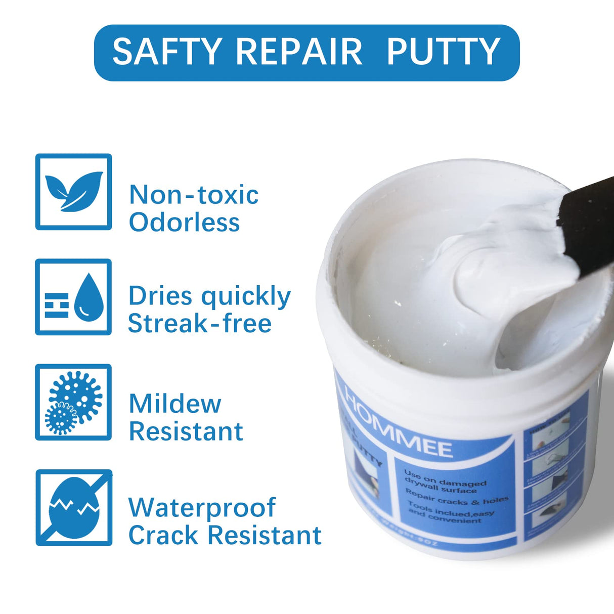 Drywall Repair Kit,Drywall Hole Patch Repair Kit to Fix Wall Surface Holes and Creak Damage with White Repair Putty 17OZ,8PCS Aluminum Repair Patchs,Scraper,Sanding Pad Fill Quick and Easy Solution