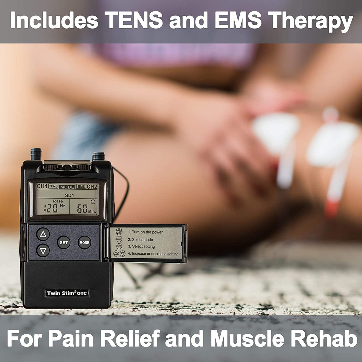 Roscoe Medical TENS Unit and EMS Muscle Stimulator, Twin Stim - OTC TENS Machine for Back Pain Relief, Lower Back Pain Relief, Neck Pain, or Sciatica Pain Relief, Clinical Strength Stim Machine
