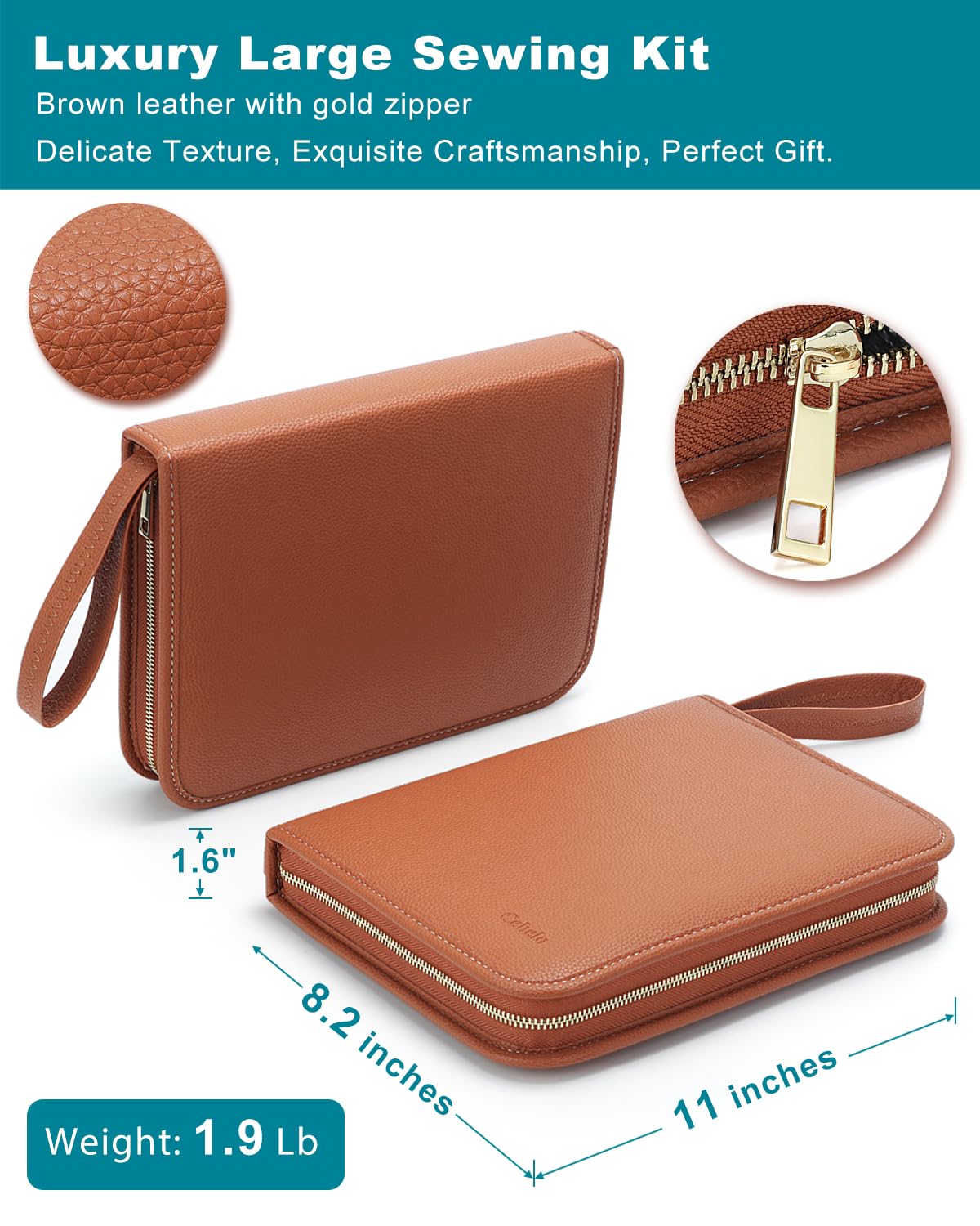 Cebelo Large Sewing Kit for Adults: 2-Year Supply for Home Mending (Brown)