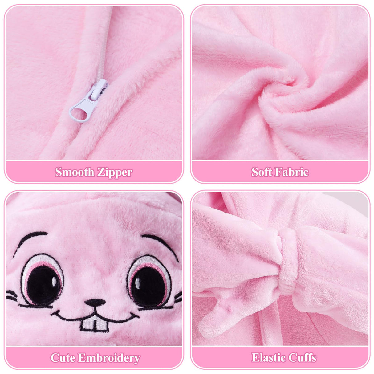 Ezuwail Adult Bunny Onesie Animal Pajamas for Women, Christmas Halloween Onesie Adult Pink Bunny Costume for Sleepwear, Homewear, M