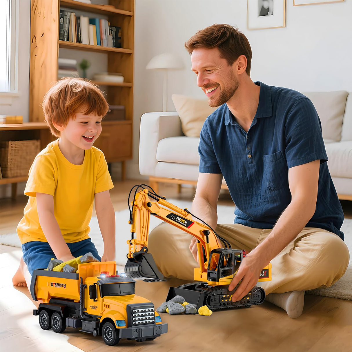 LerBao 2 Pack Large Construction Engineering Truck Toys,Moveable Claw Excavator & Lifting Back Dump Truck Toy for 3 4 5 6 7 8 Years Old Boys Kids Childs Toddlers Birthday Christmas GIFS