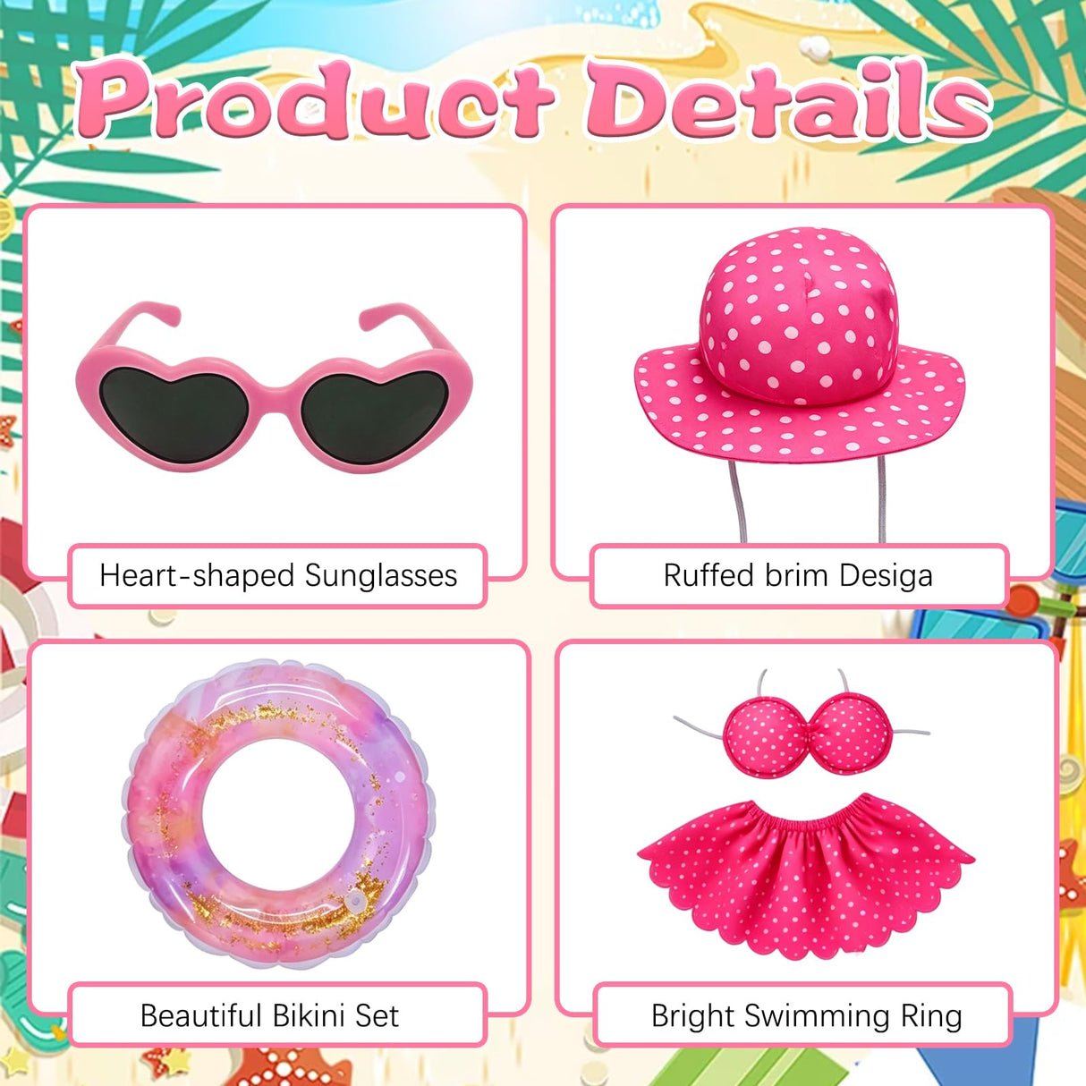 MeiAid Hawaiian Porch Goose Outfit, Summer Bikini Costume with Sunglasses & Wreath, Fits 23" Goose Statue, Garden Lawn Patio Yard Outdoor Decoration (Pink)