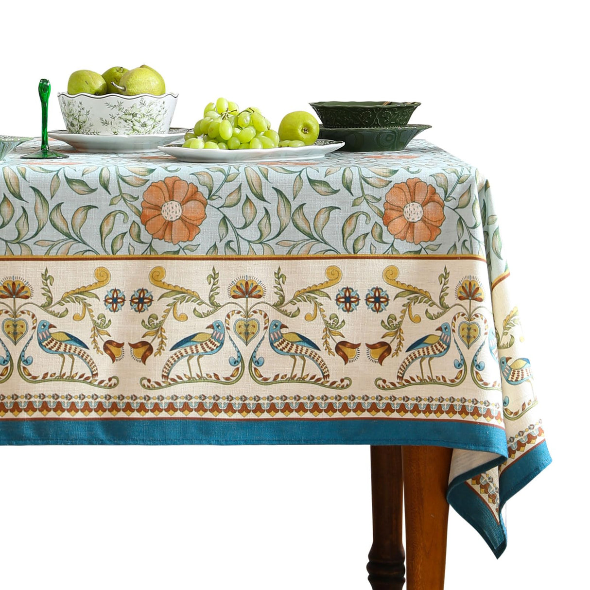 patdrea Designer French Linen Tablecloth Rectangle for Tables,Italian Floral Tablecloth,Provencal Country Tablecloths,FlowerBlue Pattern Table Cover for Kitchen Dining,Christmas,55"x79"