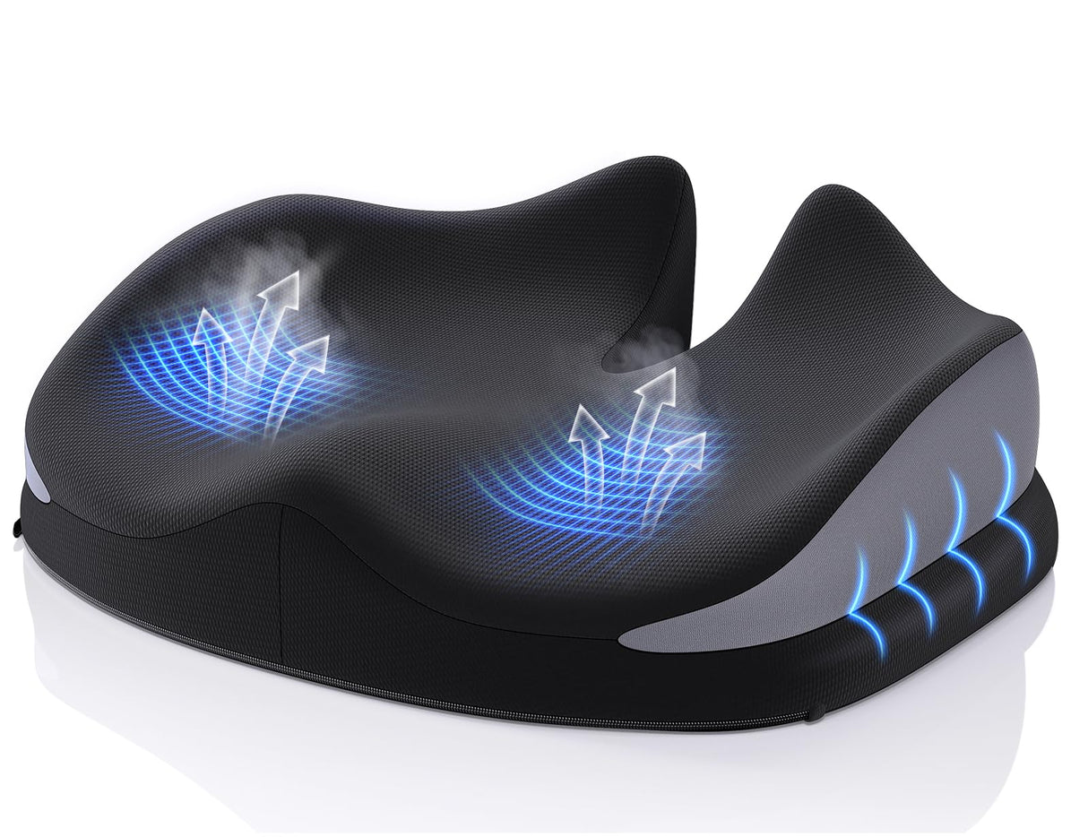 Benazcap Large Seat Cushion for Office Chair Memory Foam Coccyx Pain Relief Cushion Pillow for Back Support Non-Slip Seat Pad for Office Desk, Car Seat, Wheelchair, Sciatica