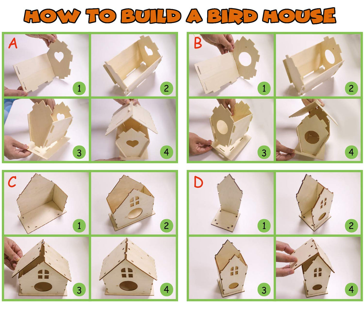hapray 4 Pack Bird House Crafts for Kids Ages 5-8 8-12, Buildable DIY Birdhouse Kit for Children to Build, Summer Arts and Craft Projects with Paint, 3+ Boy Girl Gift for Halloween Christmas