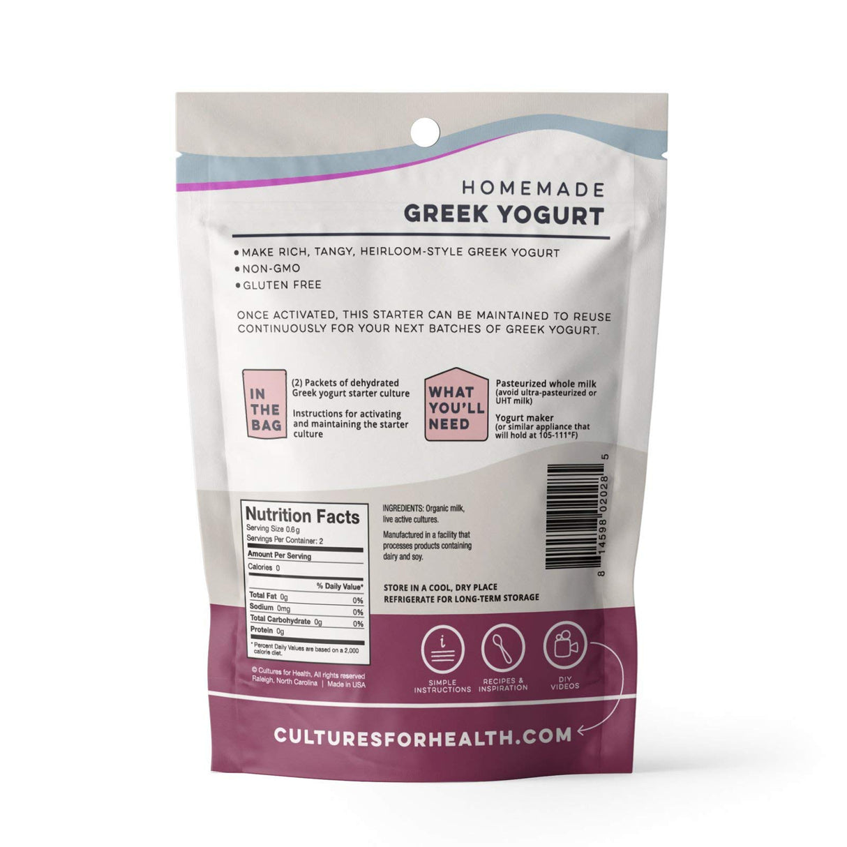 Cultures for Health Greek Yogurt Starter Culture | 2 Packets Dehydrated Heirloom Style DIY Probiotic Yogurt | Delicious for Smoothies, Granola and Berries, Tzatziki, Soup, & Other Healthy Snacks
