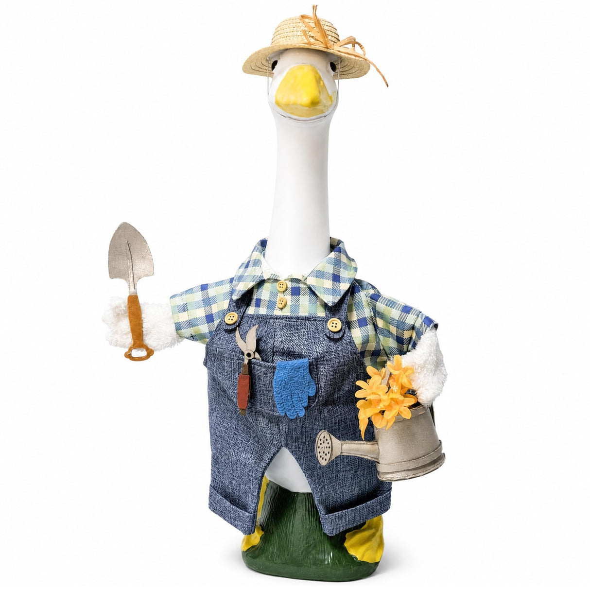 HALSHI Gardener Goose Outfit, Fits Large 23" H Cement Plastic Goose Statue, Spring Porch Goose Clothes with Hat, Felt Tools, Watering Can & Flower for Outdoor Garden Yard Patio Art Decor