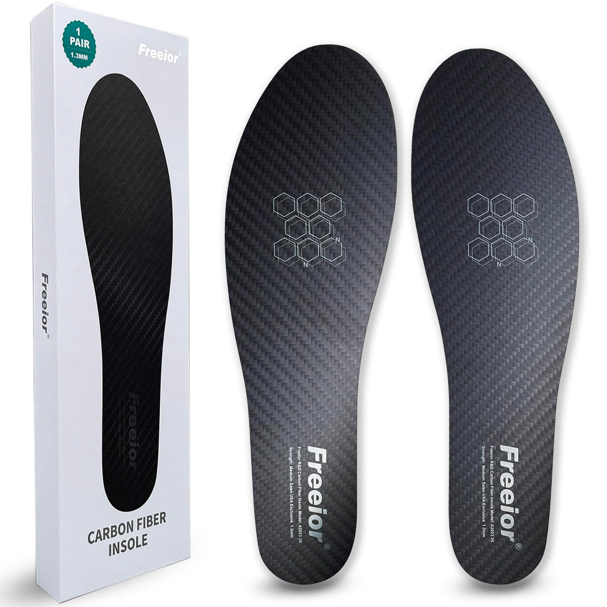 Freeior Carbon Fiber Insole for Pain Relief of Turf Toe, Hallux Rigidus and Limitus, Foot Fractures Recovery, Rigid Thin Foot Plate Carbon Fiber Shoe Inserts for Men Women 1 Pair 10.23"- 260mm