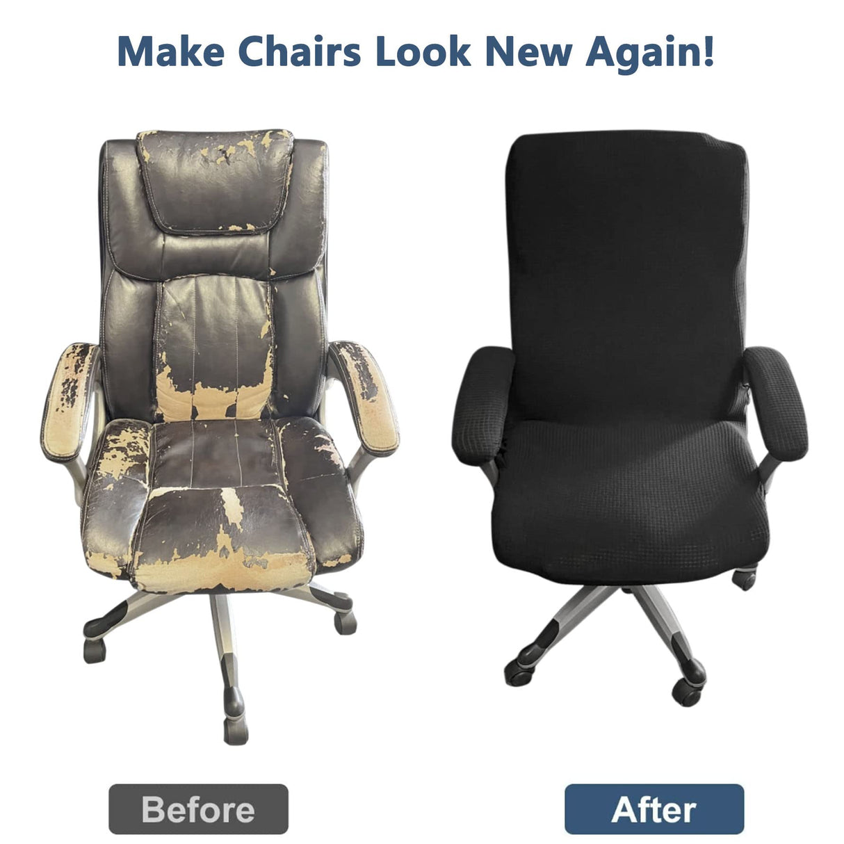 Melaluxe Office Chair Cover with Armrest Covers, Universal Stretch Desk Chair Cover, Computer Chair Slipcovers (Size: L) - Black