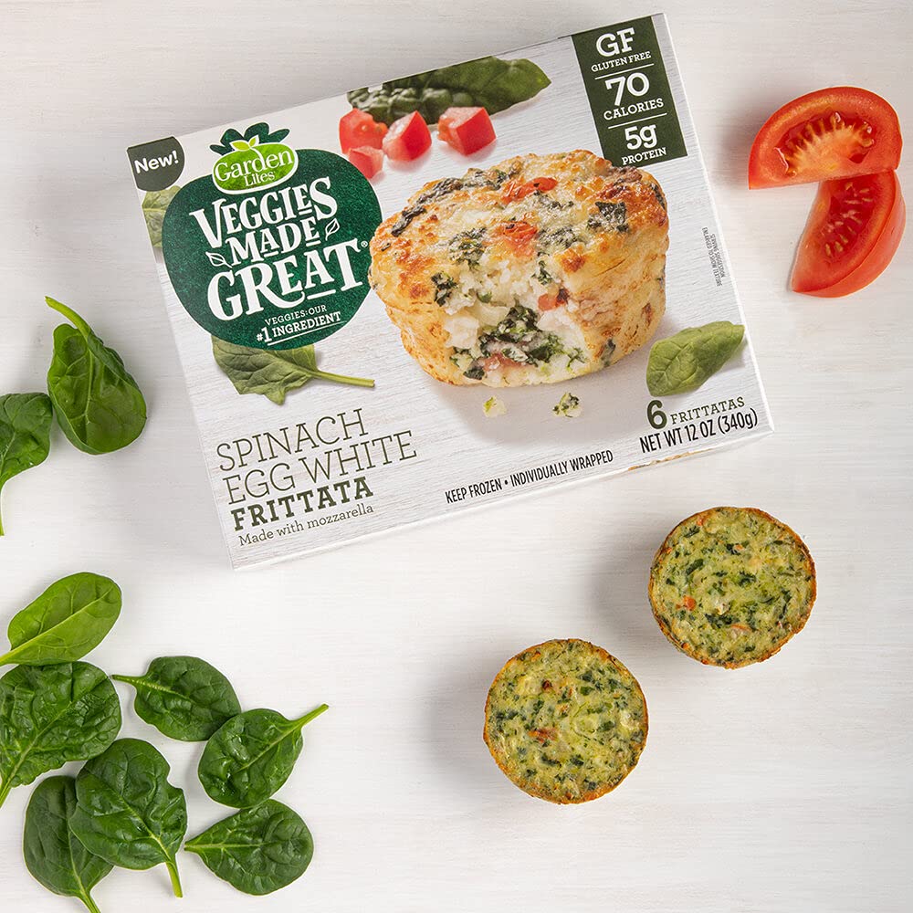 Garden Lites Veggies Made Great Spinach Egg White Frittatas (Pack of 2) - 20 Individually Wrapped Frozen Frittatas in Each Box, 40 Total - Gluten-Free