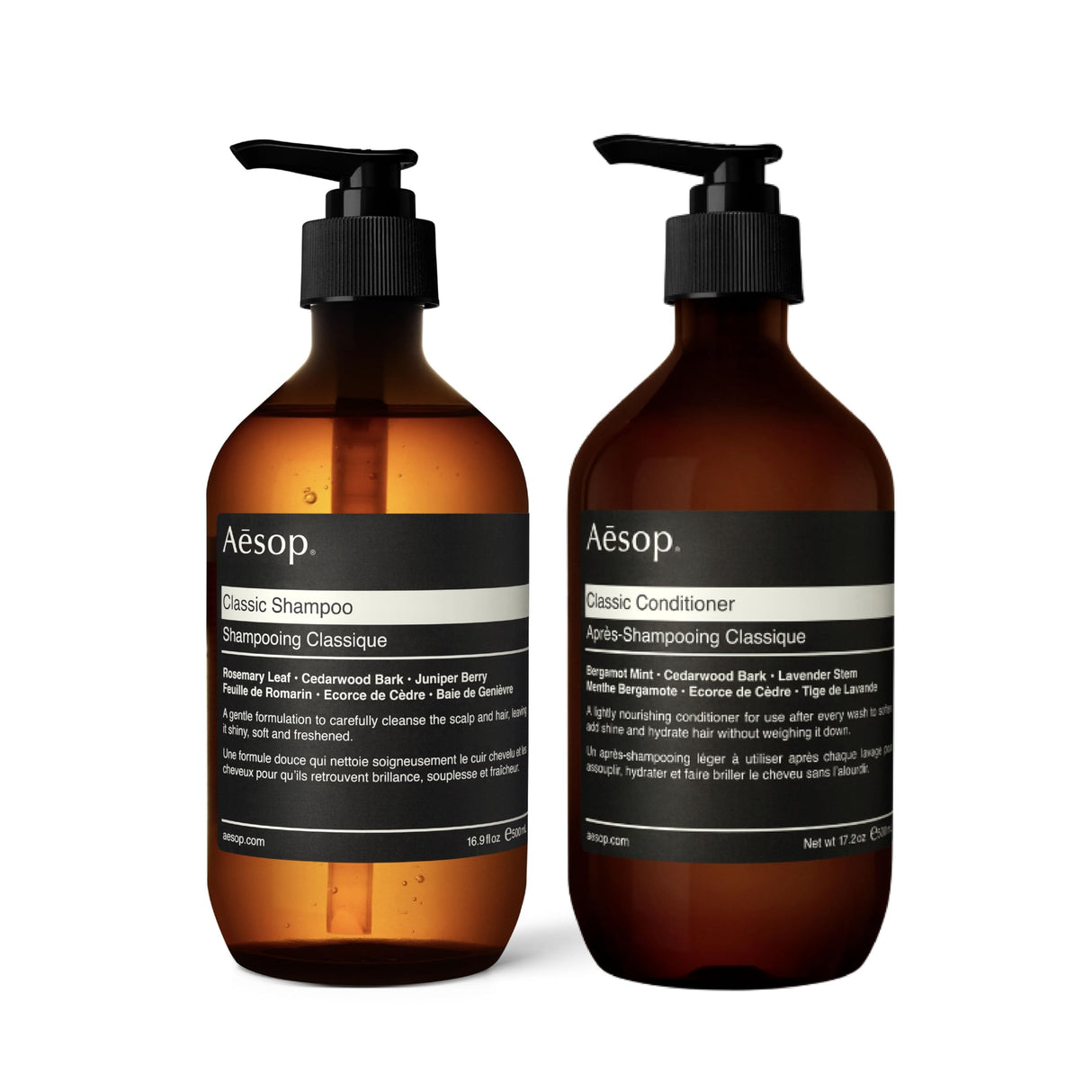 Aesop Classic Shampoo & Classic Conditioner Set | Adds Shine, Hydration, Softness to Hair | 500 mL / 16.9 oz
