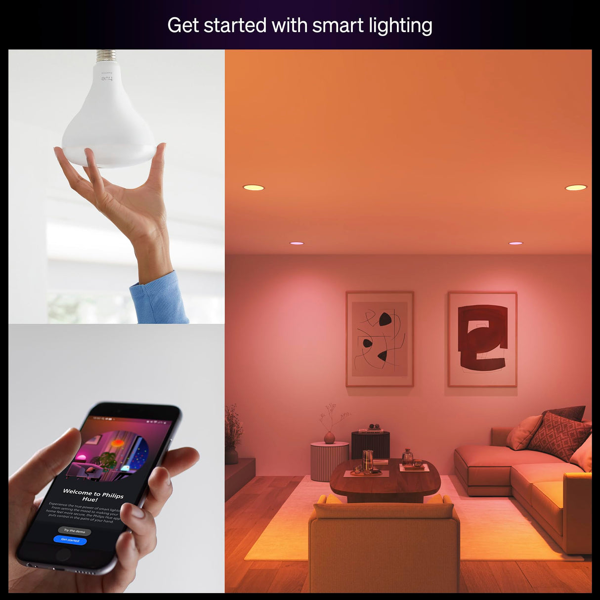 PHILIPS Hue Essential Smart LED BR30 Bulb 2-Pack, White and Color Ambiance, E26, 7.2W, 2200K-6500K, 650 Lumens, Dimmable LED Bulbs, Works with Alexa, Google Assistant, Apple Home