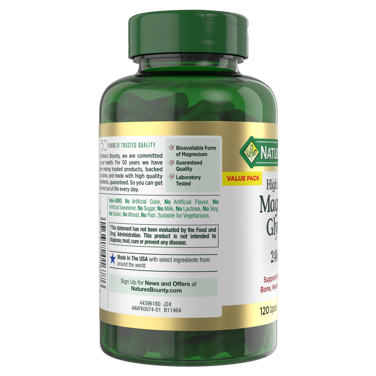 Nature’s Bounty High Absorption Magnesium Glycinate 240 mg Capsules, 120 ct