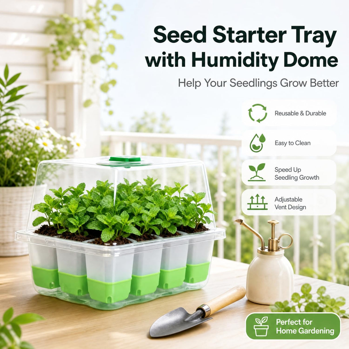 ZSYWODFO Silicone Seed Starter Tray with Humidity Dome, Indoor Seedling Starter Kit, 5-Pack Flexible Germination Trays - Adjustable Vent, Reusable & Dishwasher Safe for Herbs/Vegetables/Flowers